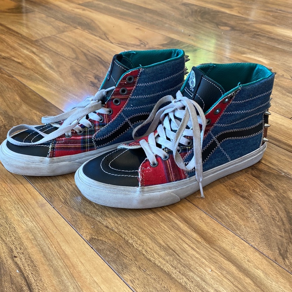Vans Sk8-Hi tartan daze high top studded blue/red size 6 men’s 7.5 women’s